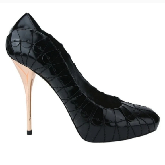 Dior Serpent Picasso Black Leather Hidden Platform Stiletto Heel Pumps size 37.5 - Picture 2 of 11